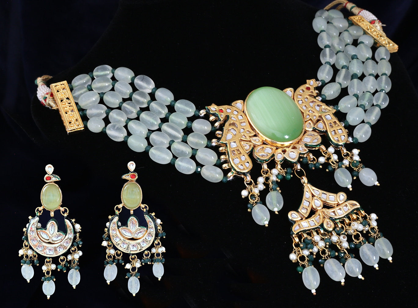 Maroon Heavy Bridal Polki Necklace Earrings Tikka Nath and Passa Set –  Amazel Designs